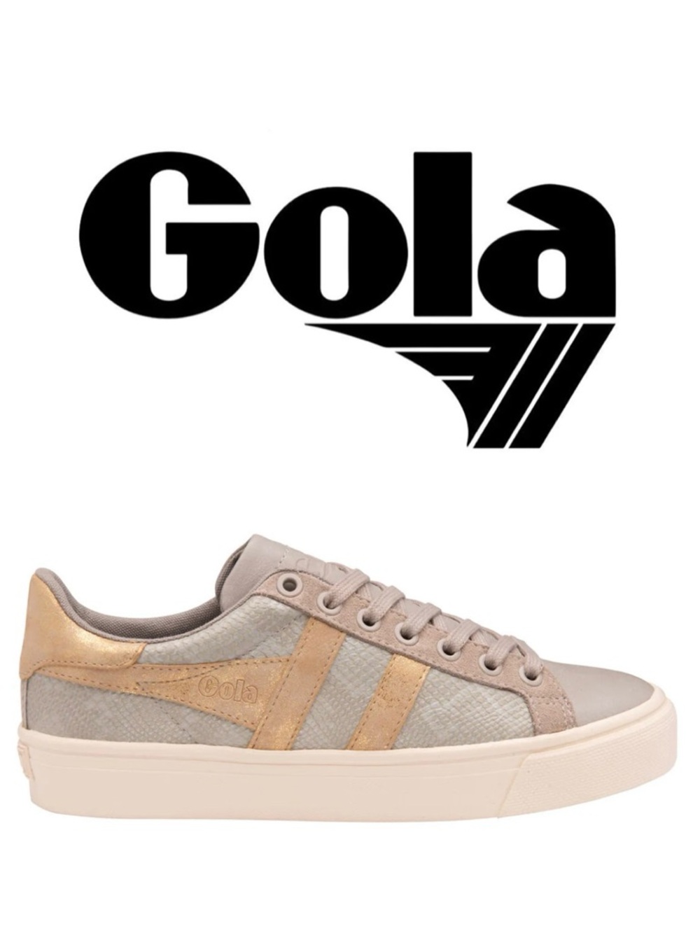 Anthropologie GOLA Orchid II Lizard Sneakers Feather Gray Gold Athleisure Wmn 6